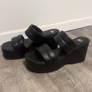 bp Black Double-Strap Platform Slide Sandals